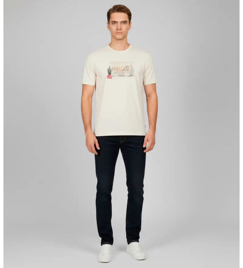 per uomo M5YI45KBW41 Maglietta beige con grande applicazione sul retro (S), Casual, Cotone, Manica corta