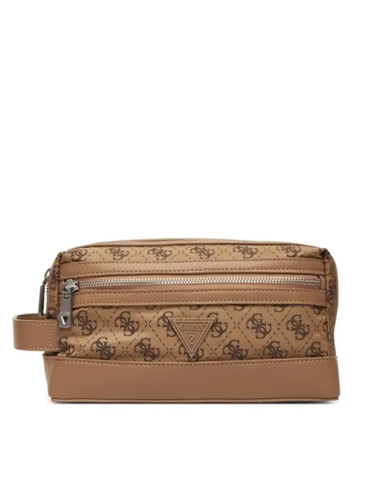 pochette berlin in ecopelle beige con logo all over