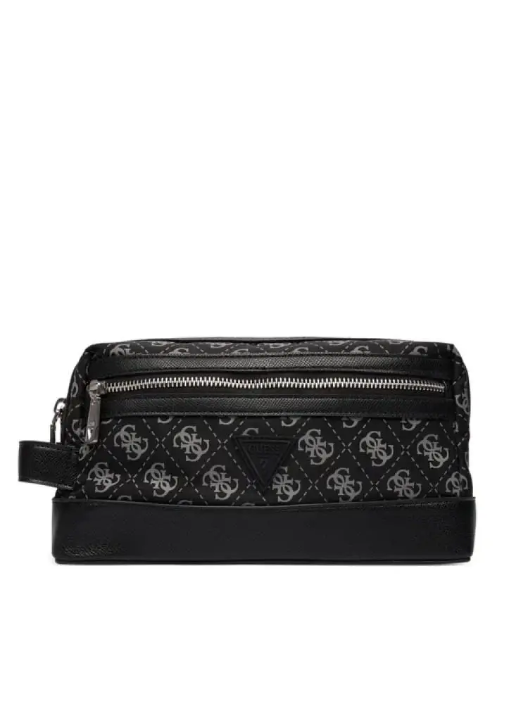 pochette berlin in ecopelle nera con logo all over