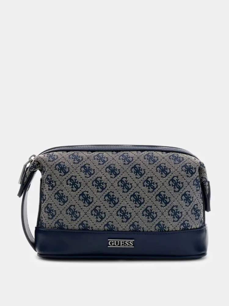 pochette uomo boston blu con logo all over