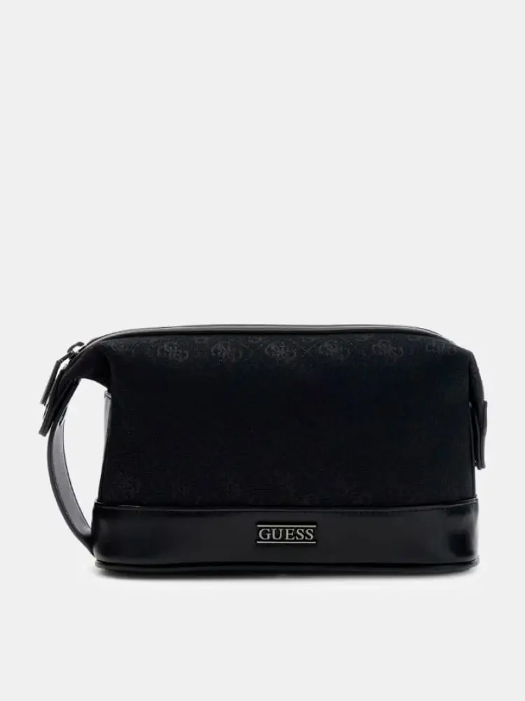 pochette uomo boston nera con logo all over