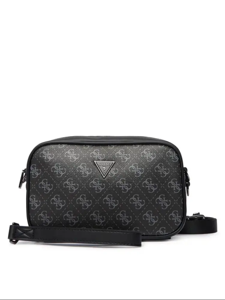 pochette uomo milano camera bag in ecopelle nera con logo all over