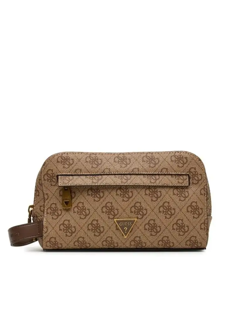 pochette uomo milano in ecopelle beige con logo all over