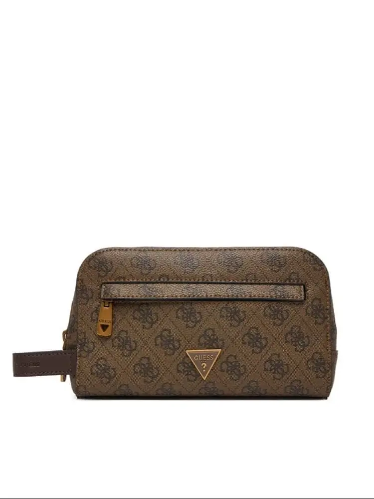 pochette uomo milano in ecopelle marrone con logo all over