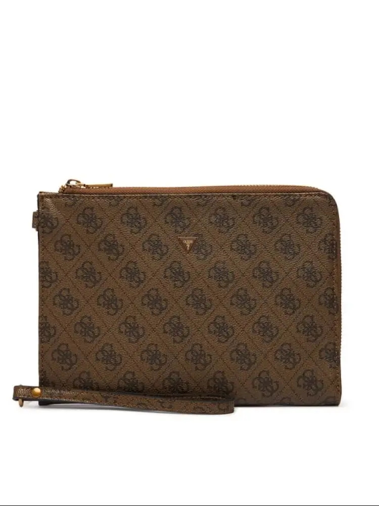 pochette uomo milano media in ecopelle marrone con logo all over