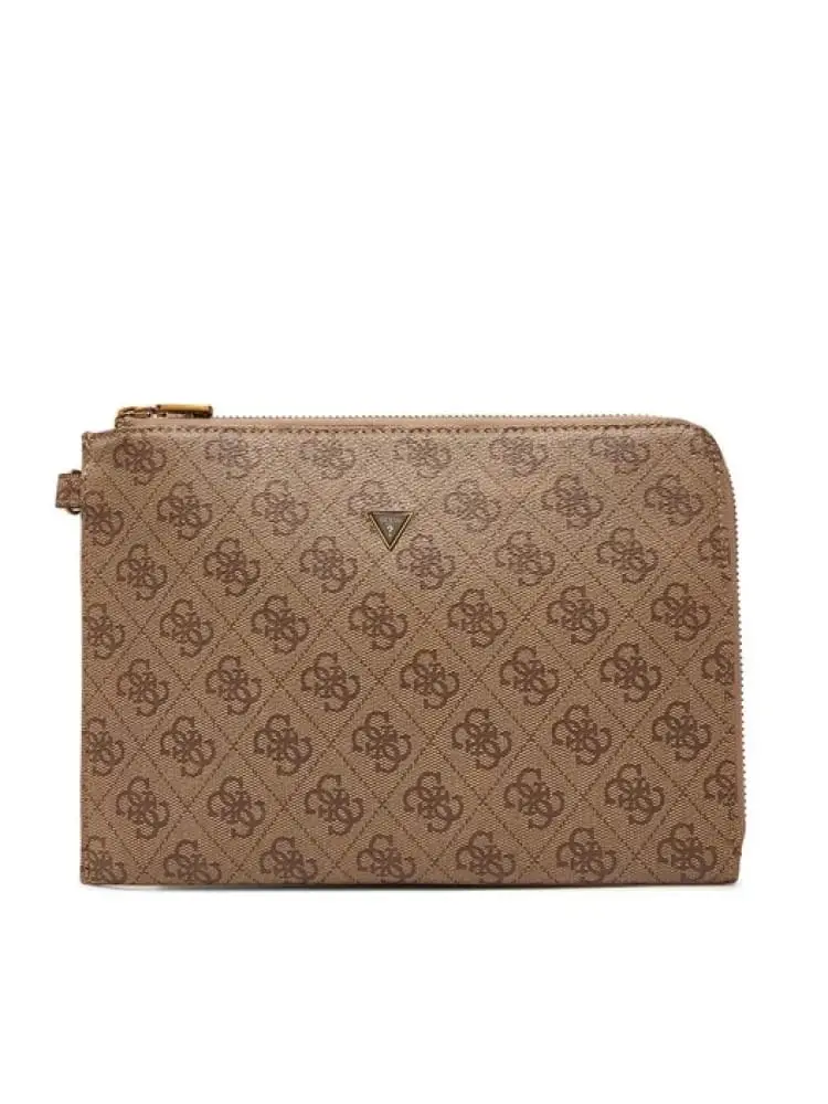 pochette uomo milano media in ecopelle nera con logo all over