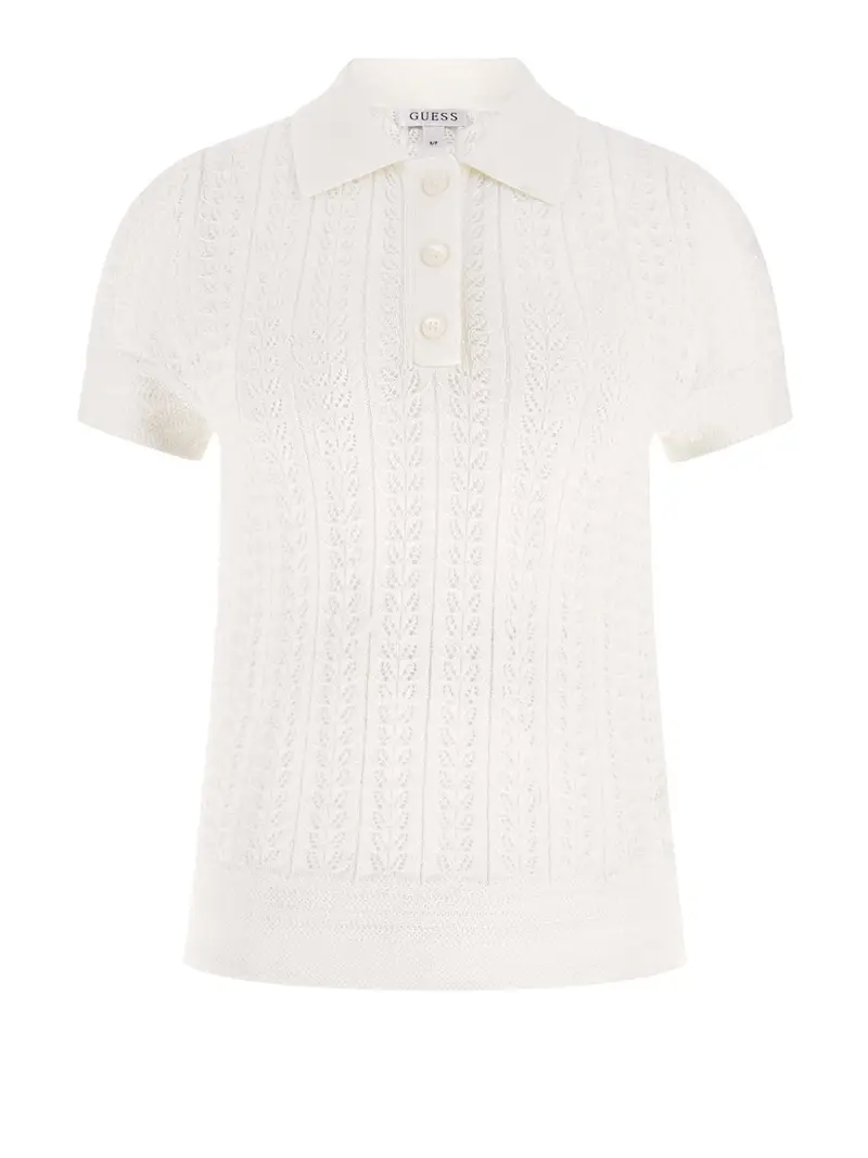 polo guess pointelle vienna da donna - bianco