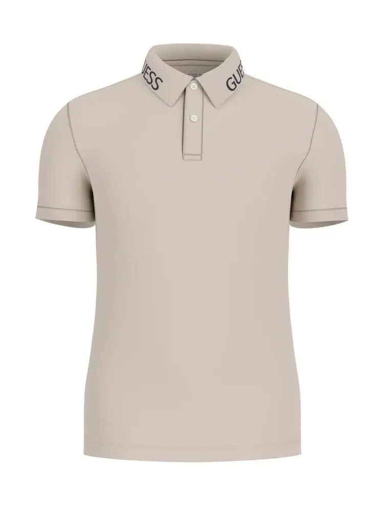 Guess polo in cotone beige con logo sul collo