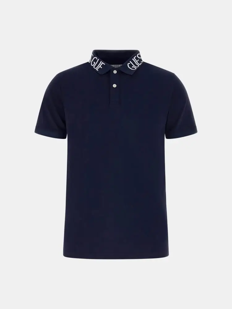 Guess polo in cotone blu con logo sul collo