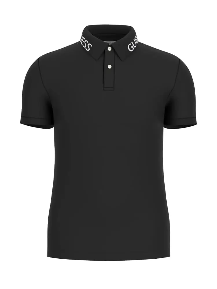 Guess polo in cotone blu con logo sul collo