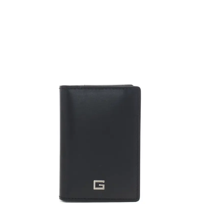 Guess portacarte a libro in verticale da uomo con logo g in metallo sul davanti nero