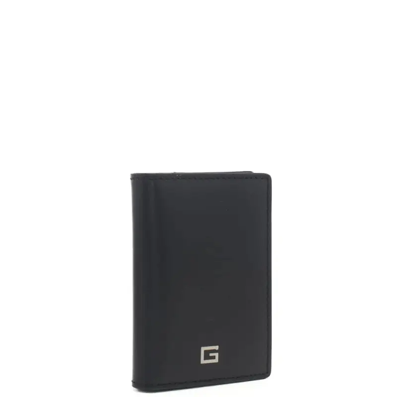 Guess portacarte a libro in verticale da uomo con logo g in metallo sul davanti nero miniatura 2