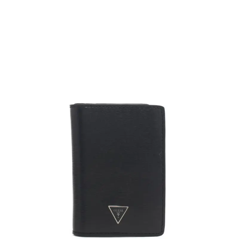 Guess portacarte a libro in verticale da uomo con triangolo logato in metallo sul davanti nero