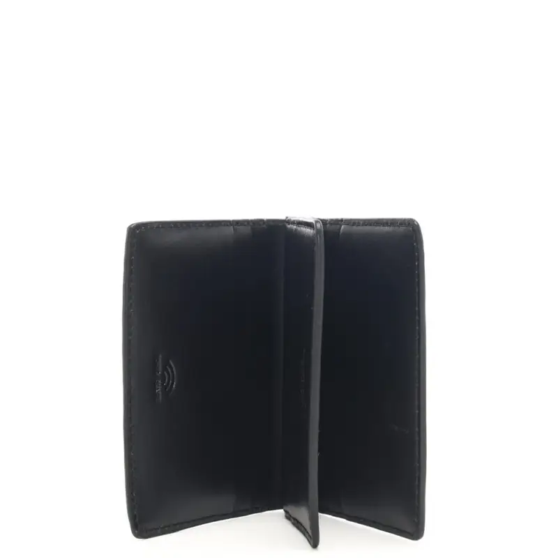 Guess portacarte a libro in verticale da uomo con triangolo logato in metallo sul davanti nero miniatura 3