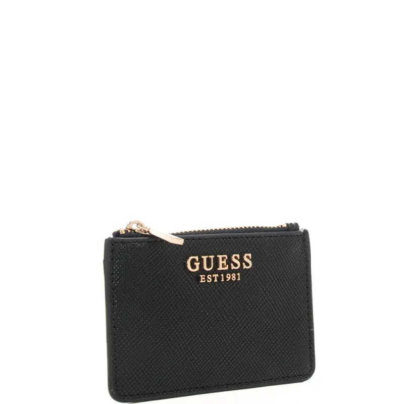 portacarte da donna con finitura martellata e tasche sul retro nero miniatura 2