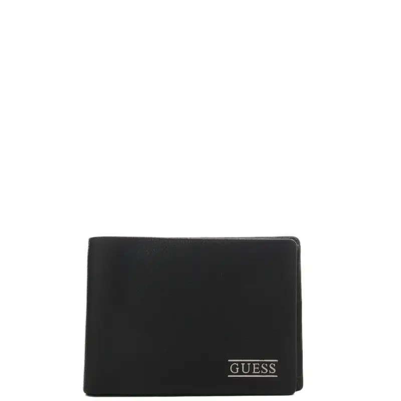 portafoglio a libro piccolo da uomo boston bifold con logo lettering stampato sul fondo nero