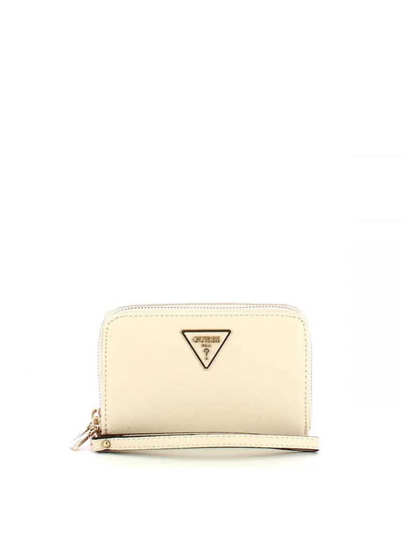 Guess portafoglio avorio donna in ecopelle saffiano logo in metallo