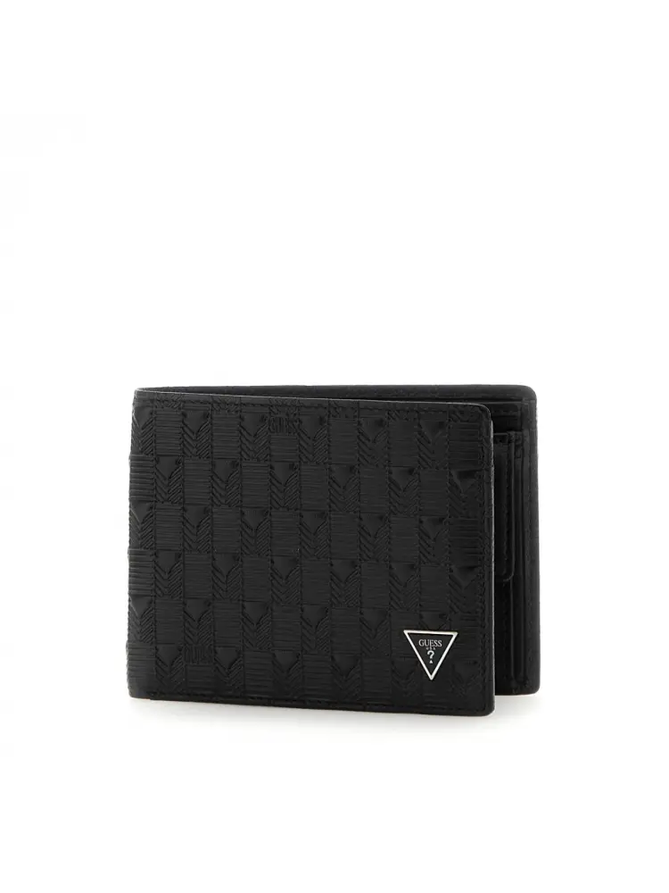 portafoglio con portamnete madrid in pelle goffrata blu con logo