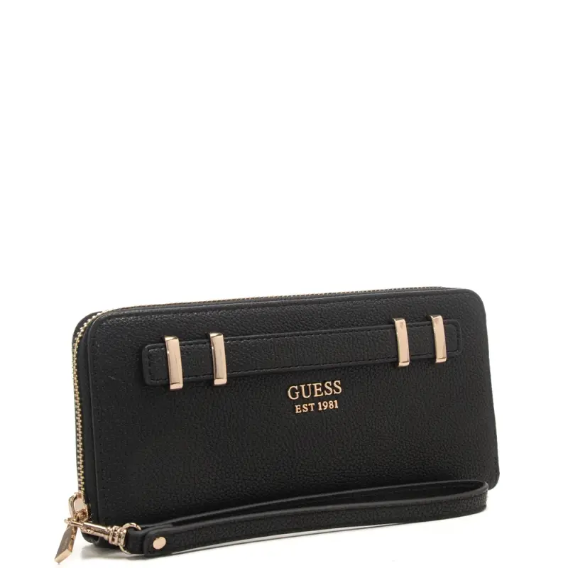 portafoglio grande da donna con logo lettering in metallo sul davanti nero miniatura 2