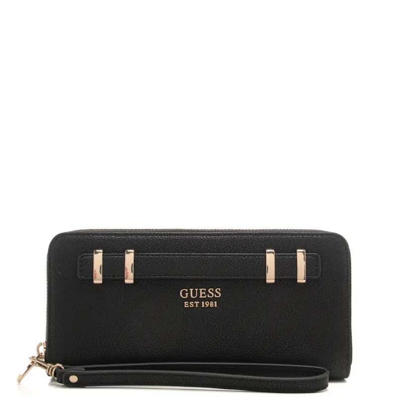 portafoglio grande da donna con logo lettering in metallo sul davanti nero