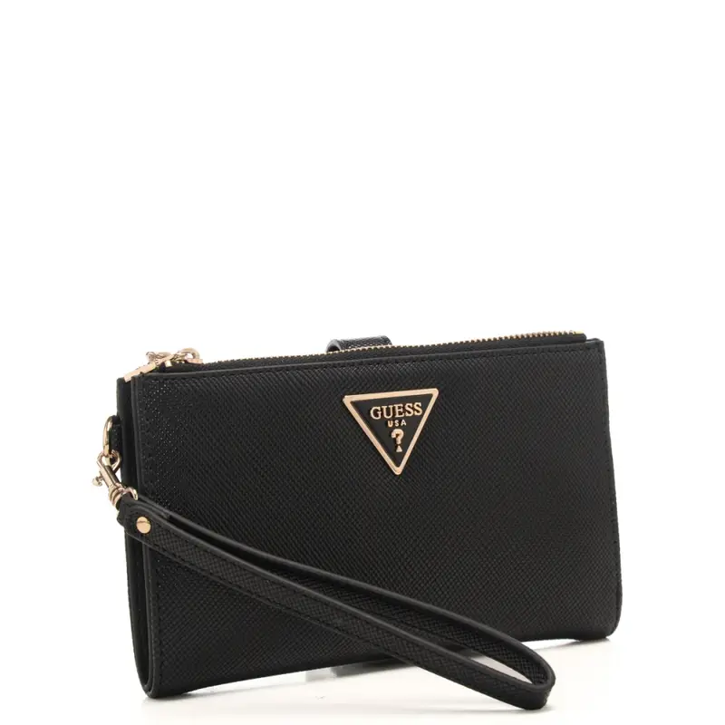 portafoglio organizer da donna con triangolo logato sul davanti nero miniatura 2