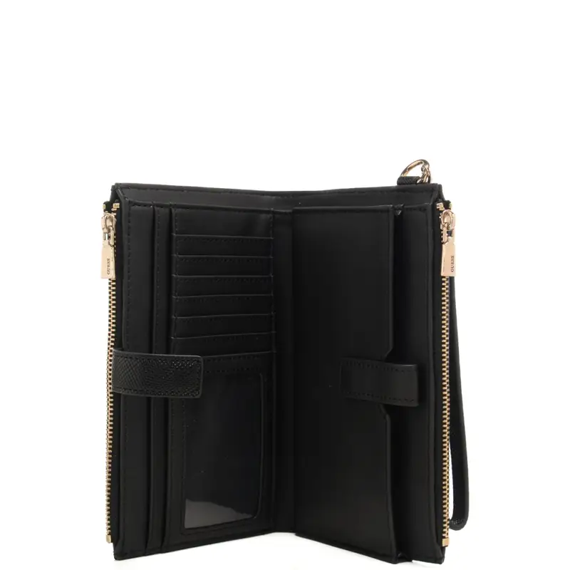 portafoglio organizer da donna con triangolo logato sul davanti nero miniatura 3