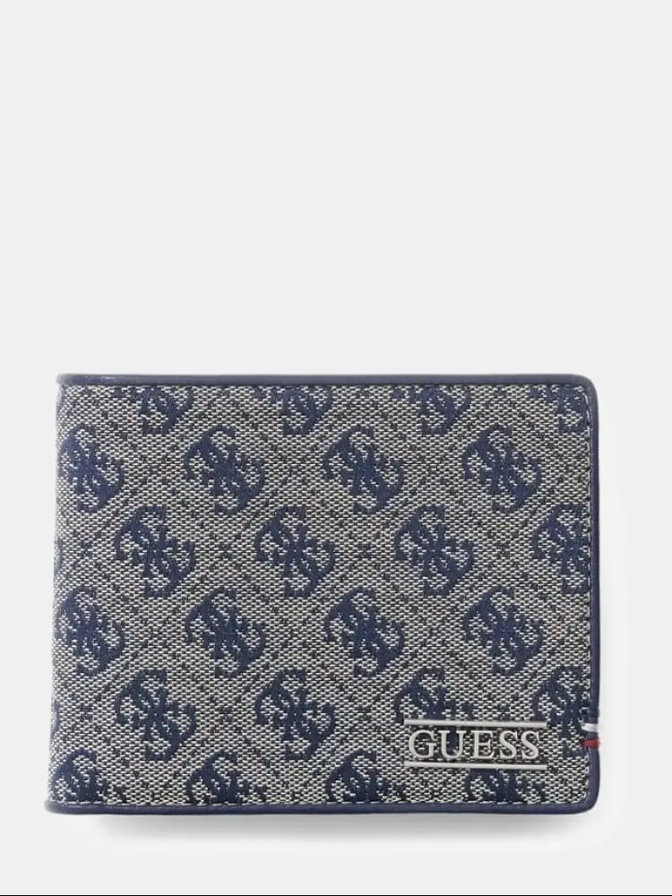 portafoglio uomo boston bifold m blu con logo all over