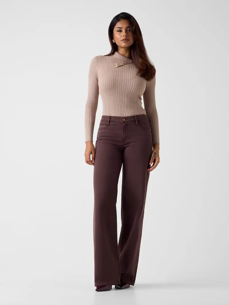 Guess Pullover donna beige con maniche lunghe miniatura 3