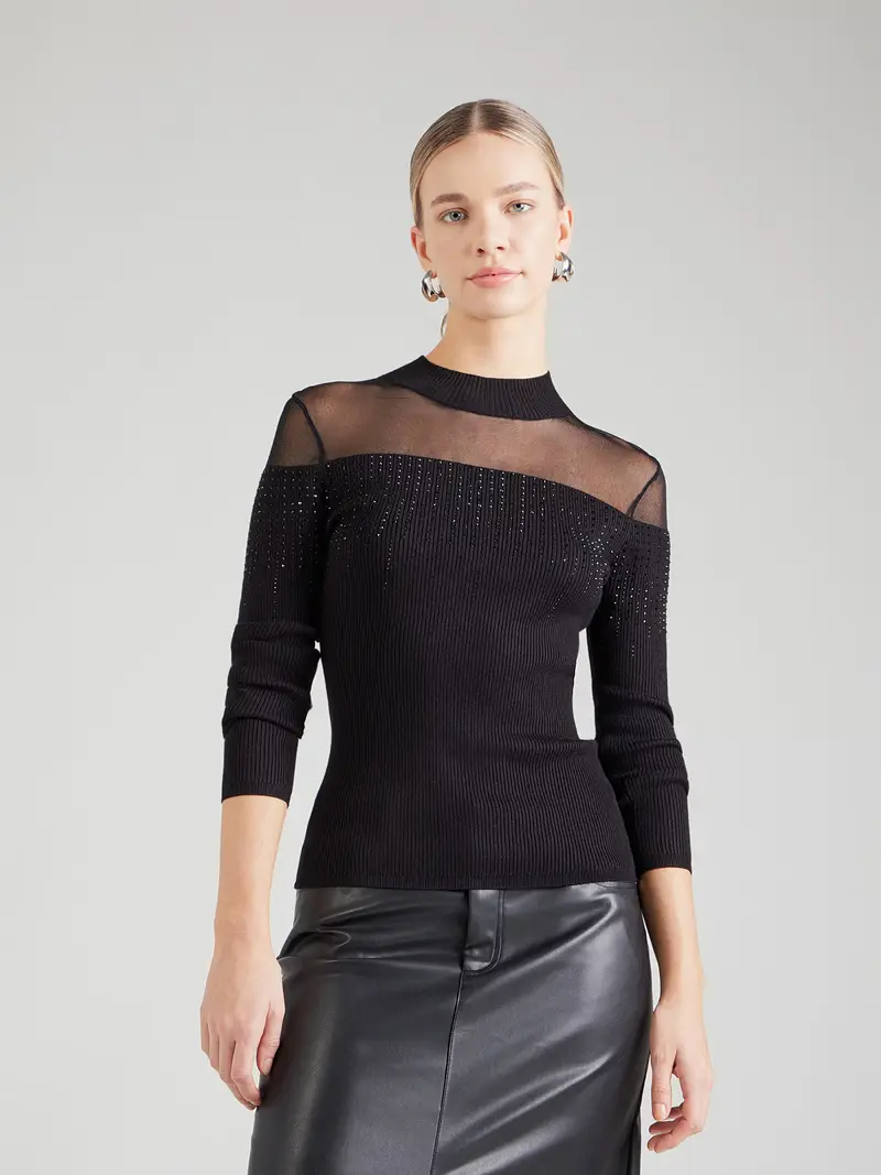 Guess Pullover Donna nero con dettagli in pietre ornamentali miniatura 3