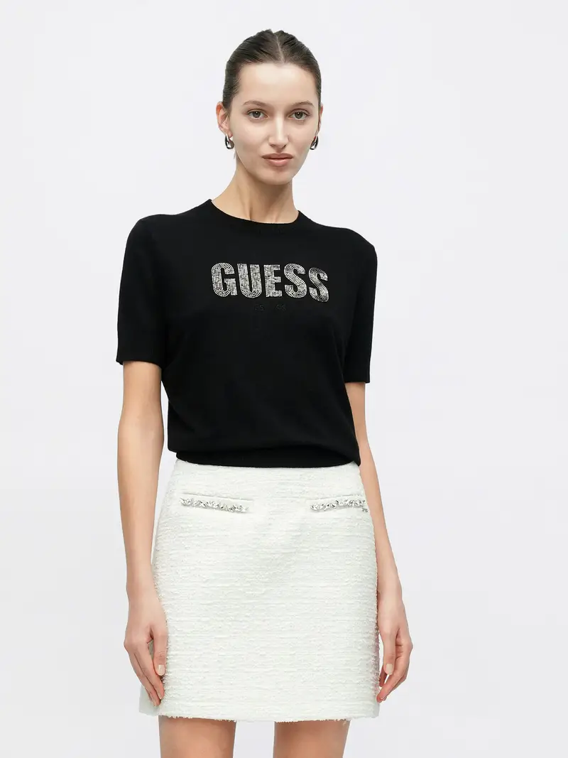 Guess Pullover Donna nero e argento con logo miniatura 2