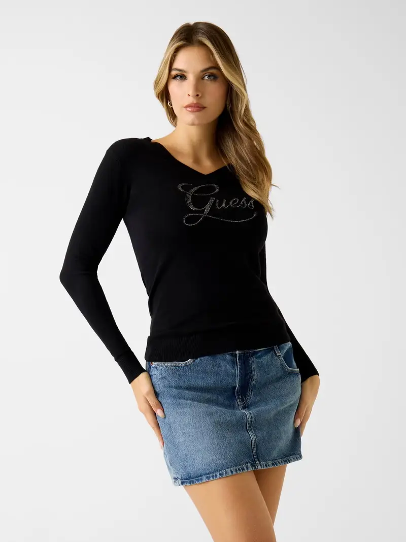Guess Pullover Donna Nero con Logo miniatura 2