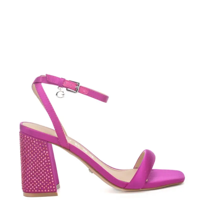 Guess sandali da donna con tacco largo e medio e cinturino in pelle fucsia pink