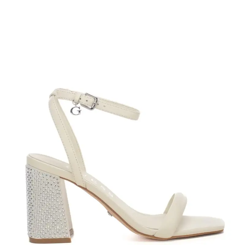 Guess sandali da donna con tacco largo e medio e cinturino in pelle ivory