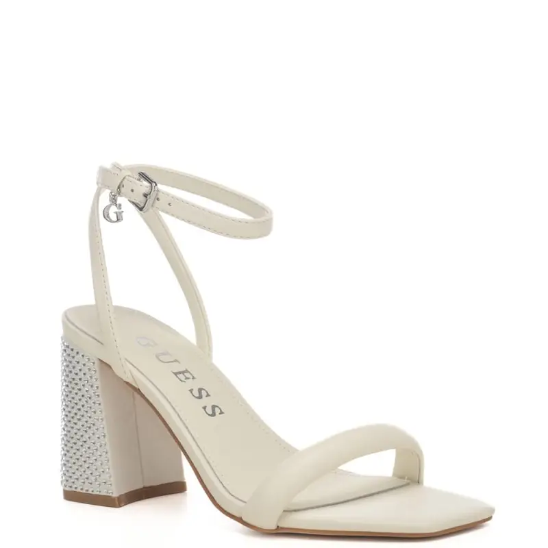 Guess sandali da donna con tacco largo e medio e cinturino in pelle ivory miniatura 2