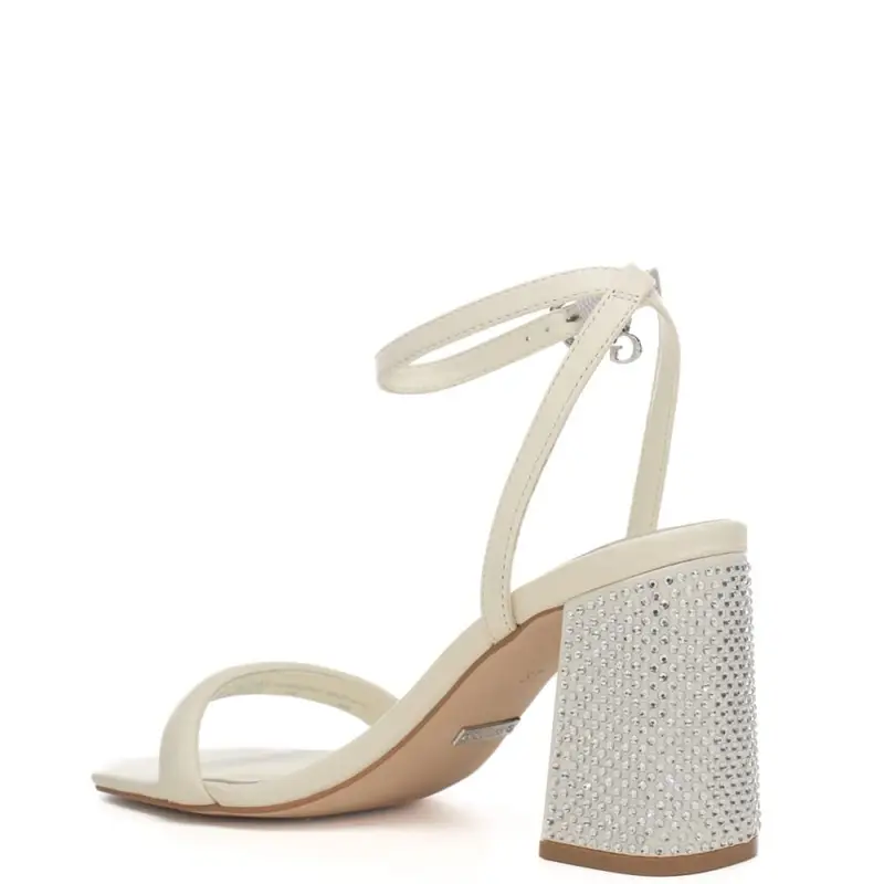 Guess sandali da donna con tacco largo e medio e cinturino in pelle ivory miniatura 3