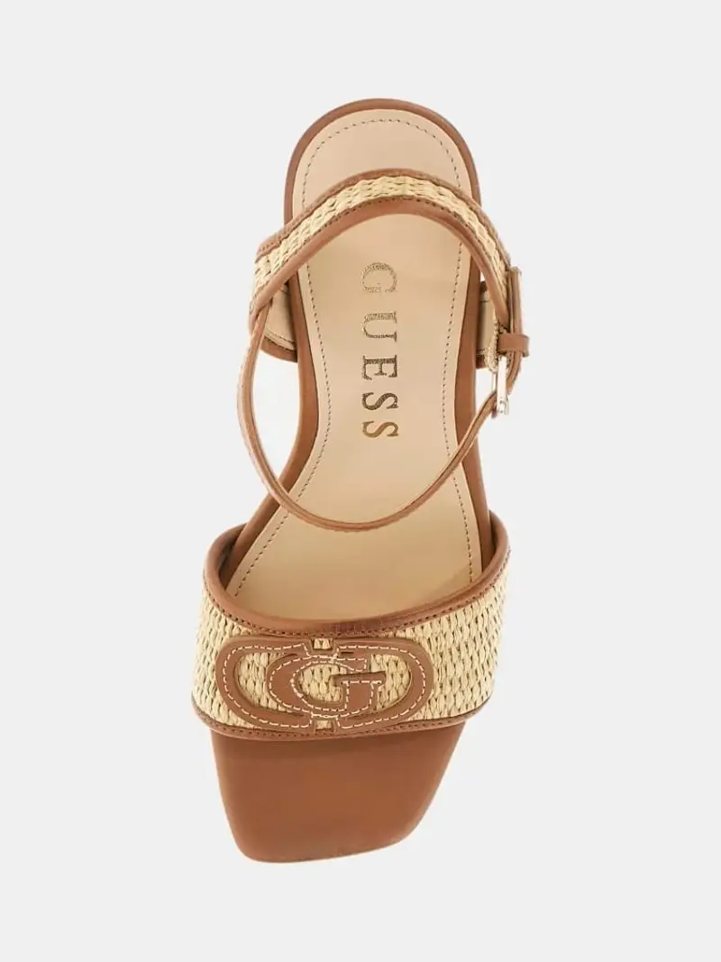 Guess scarpe marroni donna in tessuto rafia logo sul davanti miniatura 3