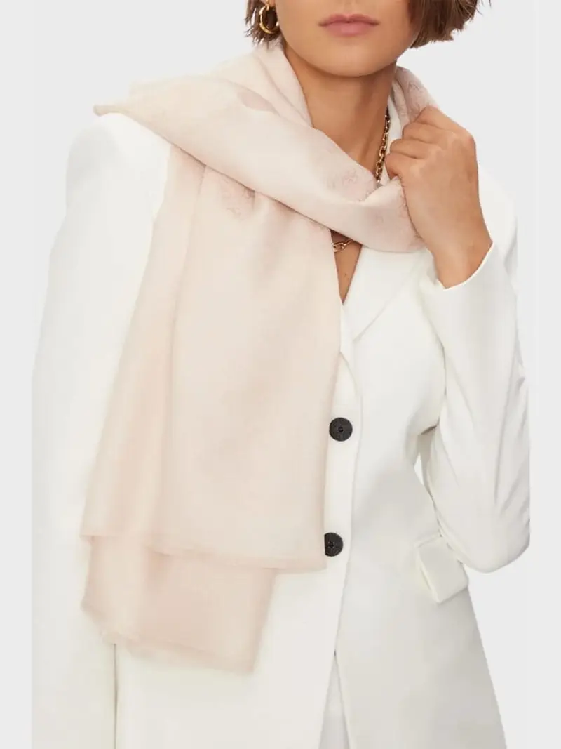 Guess sciarpa beige donna in cotone logo all over tono su tono