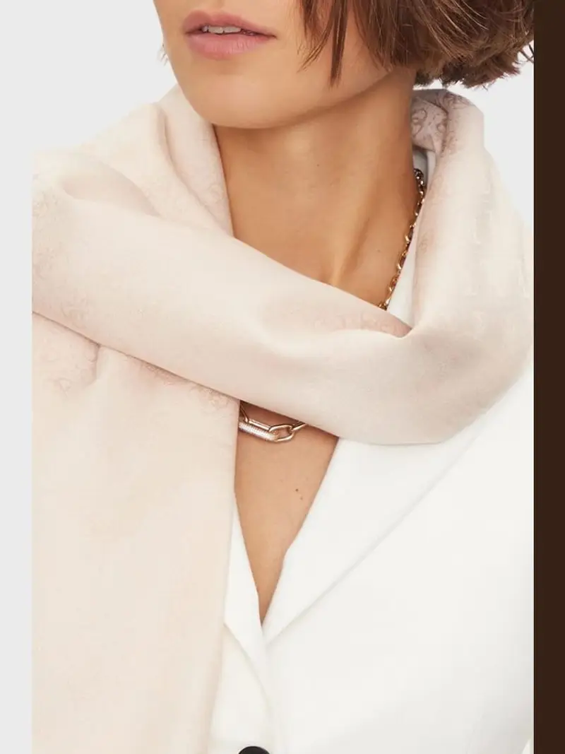 Guess sciarpa beige donna in cotone logo all over tono su tono miniatura 2