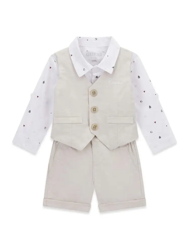 set infant cerimonia con camicia gliet e short beige chiaro
