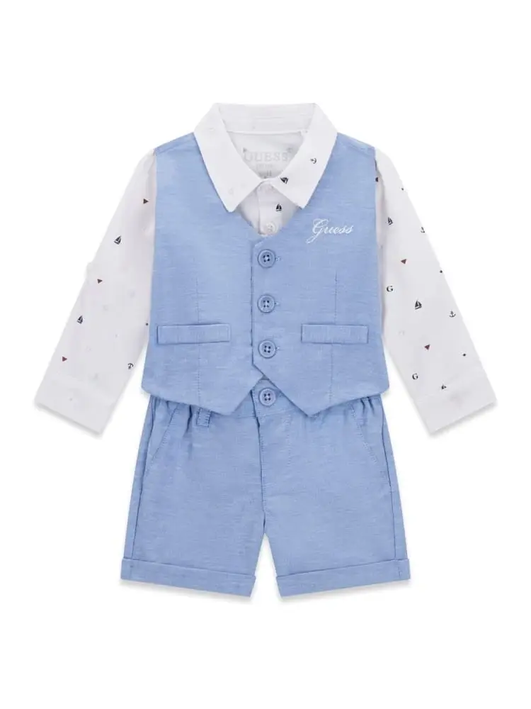 set infant cerimonia con camicia gliet e short celeste chiaro