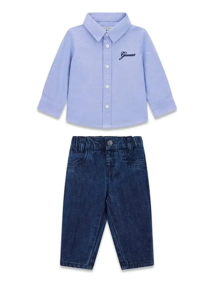 set infant con camicia in opxford celeste e pantalone blu