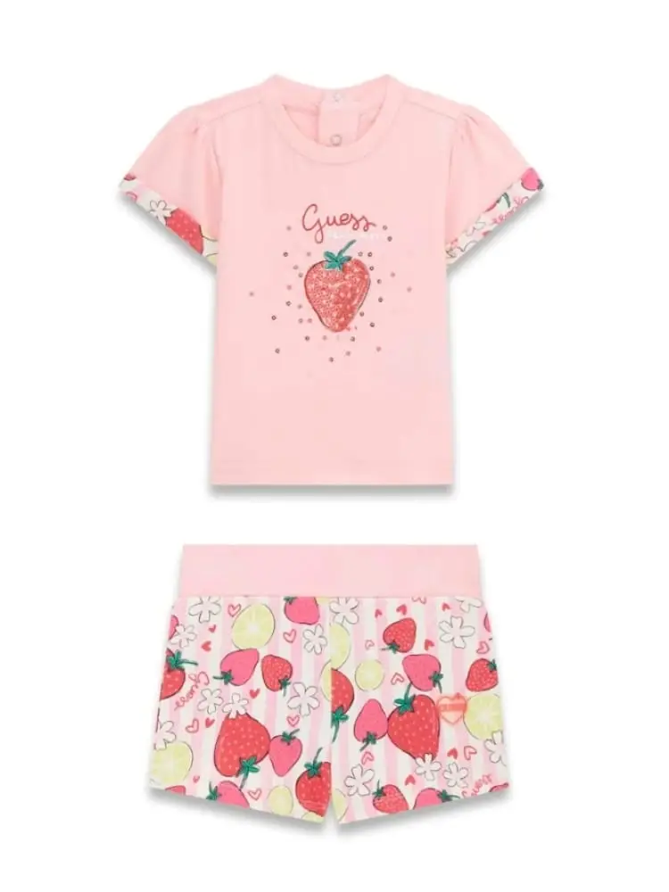 set infant t-shirt e pantaloncini rosa stampa fragole