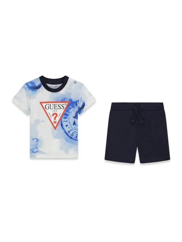 set infant t-shirt fantasia e pantaloncini blu