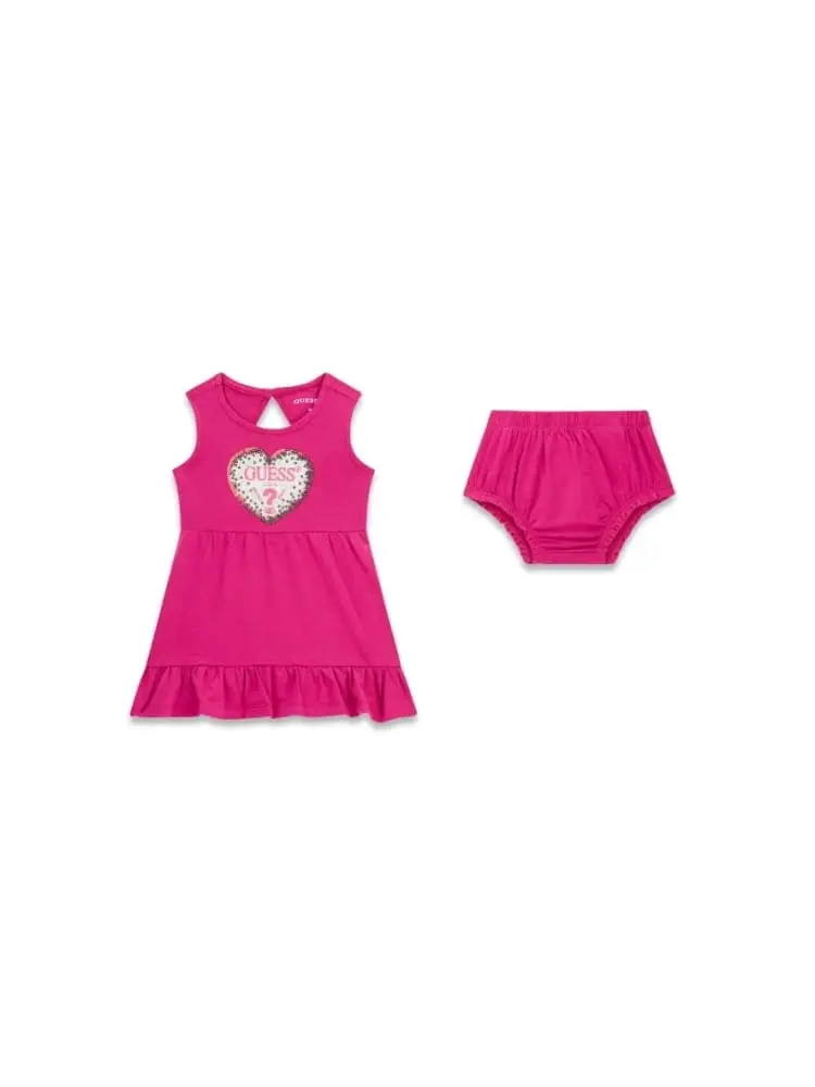 set infant vestito e mutandina fucsia con cuore