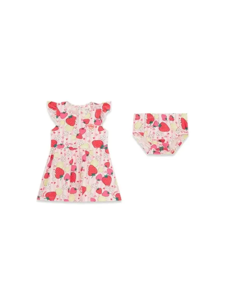 set infant vestito e mutandina rosa stampa fragole e limoni