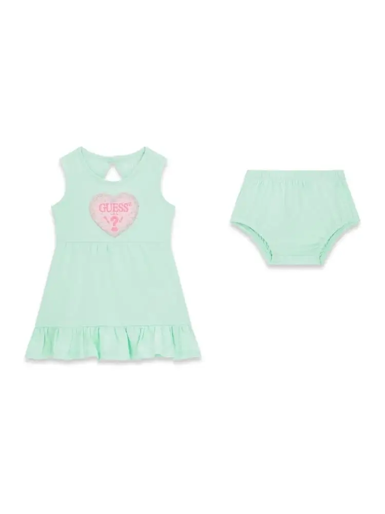 set infant vestito e mutandina verde chiaro con cuore