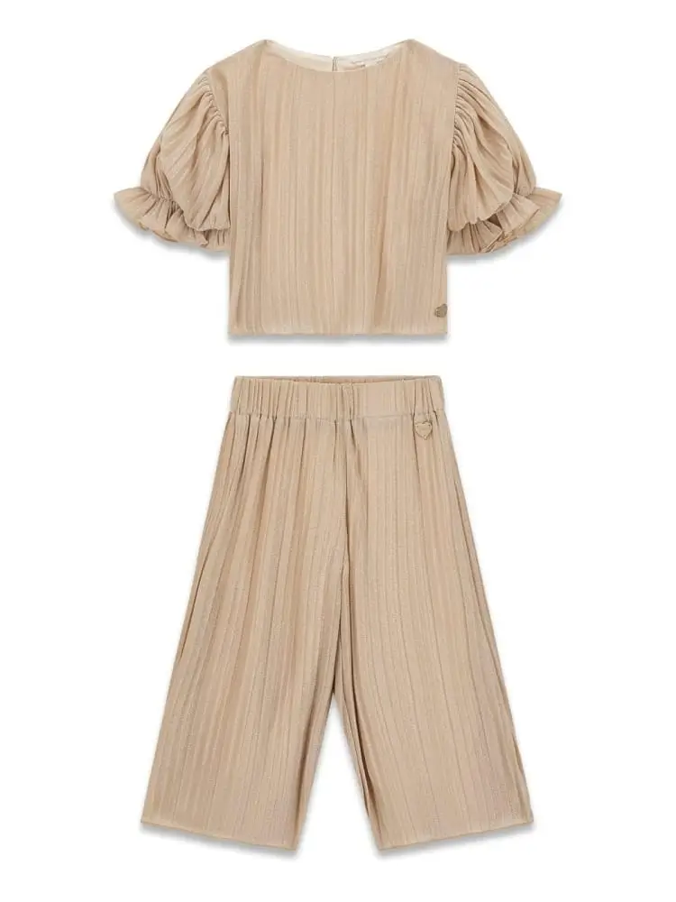 set kids/junior top e pantapalazzo beige plissè