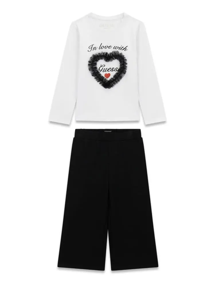 set kids t-shirt bianca con logo e pantalone nero