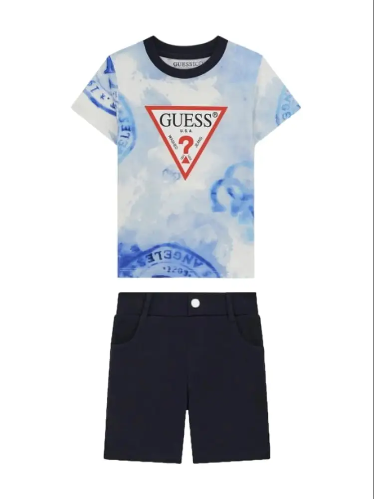 set kids t-shirt fantasia e pantaloncini blu