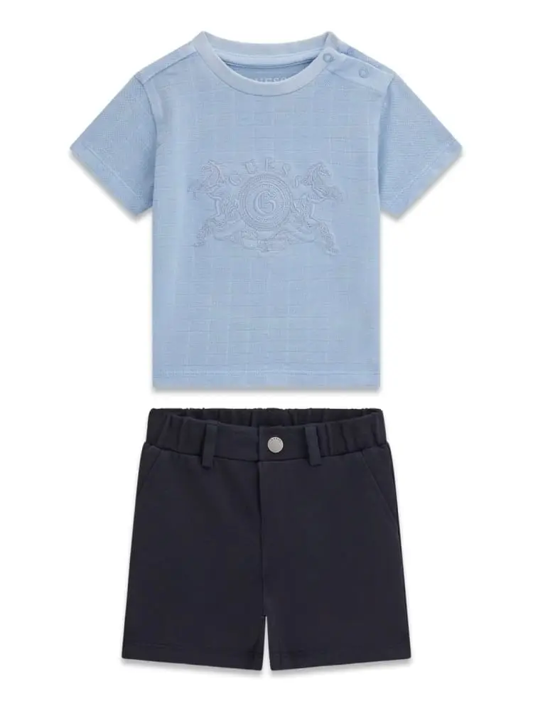 set t-shier e short in cotone celeste e blu